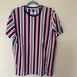Blue/White/Pink Vertical Striped T-Shirt XL